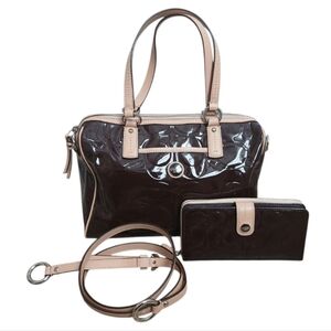 COACH Madison Patent Leather Satchel & Wallet Set + Crossbody Strap - EUC